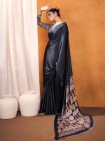 AKHILAM Women's Satin Silk Ajrak Printed Saree With Unstitched Blouse Piece (PURAJRKH001A_RJ_Parent) - Image 2