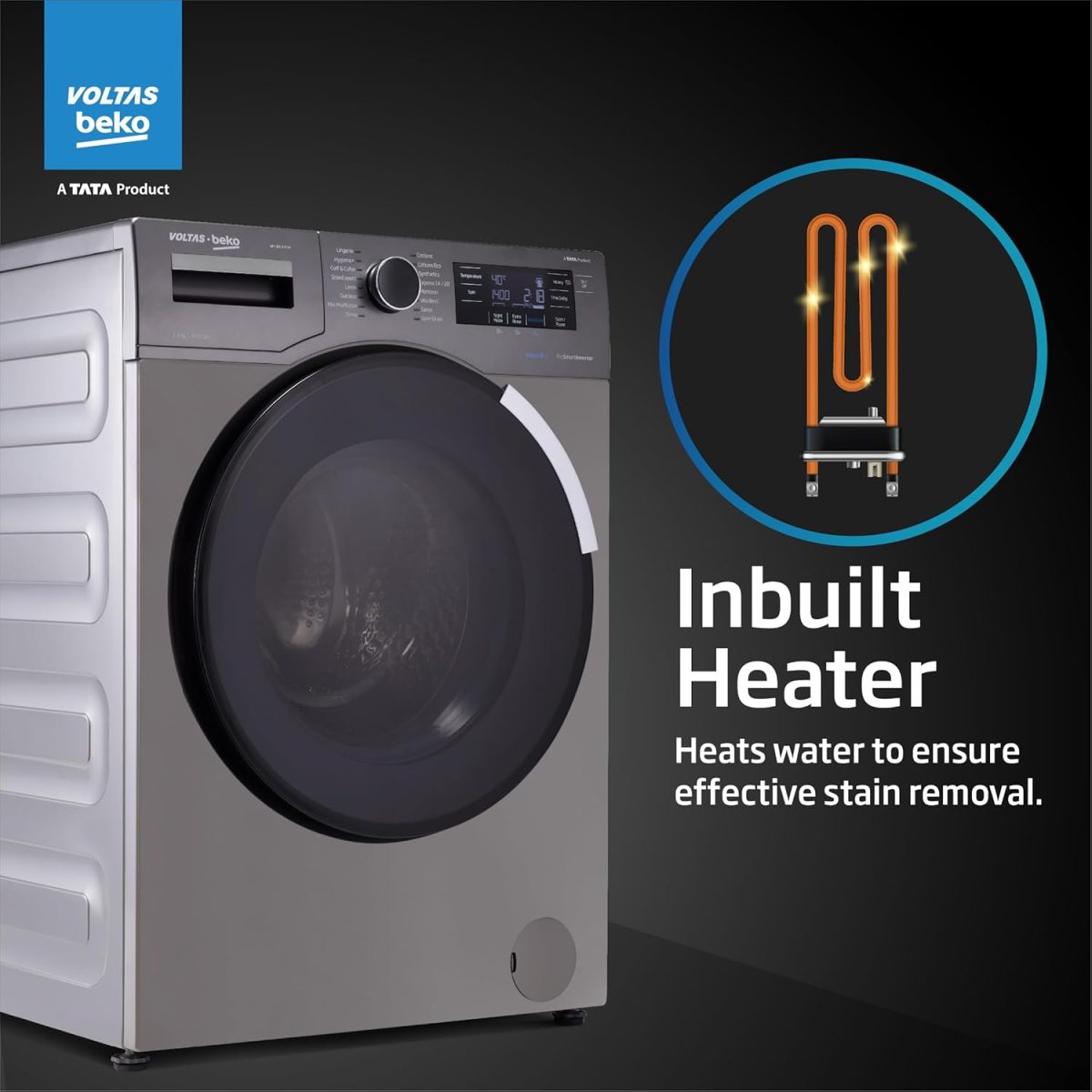 Voltas Beko 8.0kg, Inverter, 5 Star Front Load Washing Machine (WFL8014VTAP, Anthracite), Auto Dosing,Stain Expert - Image 5