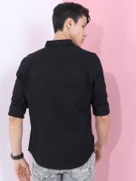 Highlander Men Cotton Solid Slim Fit Shirt (HLSH013832_Black, Large - Image 3