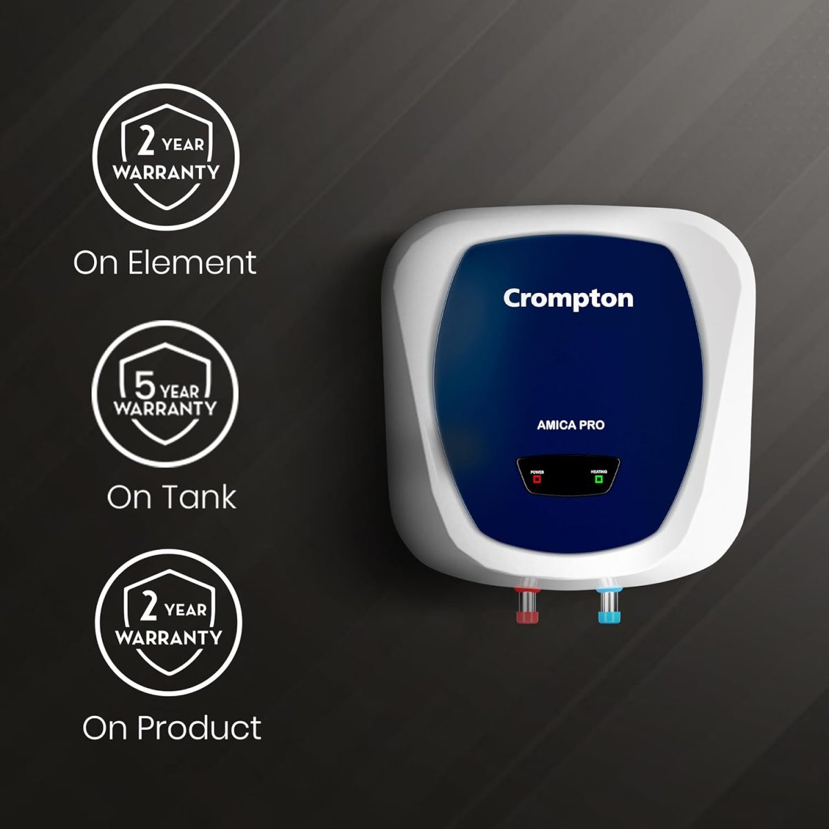 Crompton Amica Pro 15-L, 5 Star Rated Storage Water Heater with Superior Glassline Coated Tank, Powerful 2000W Heating Element, Rust Proof Plastic Body and Advanced 3 Level Safety (White and Blue) - Image 5