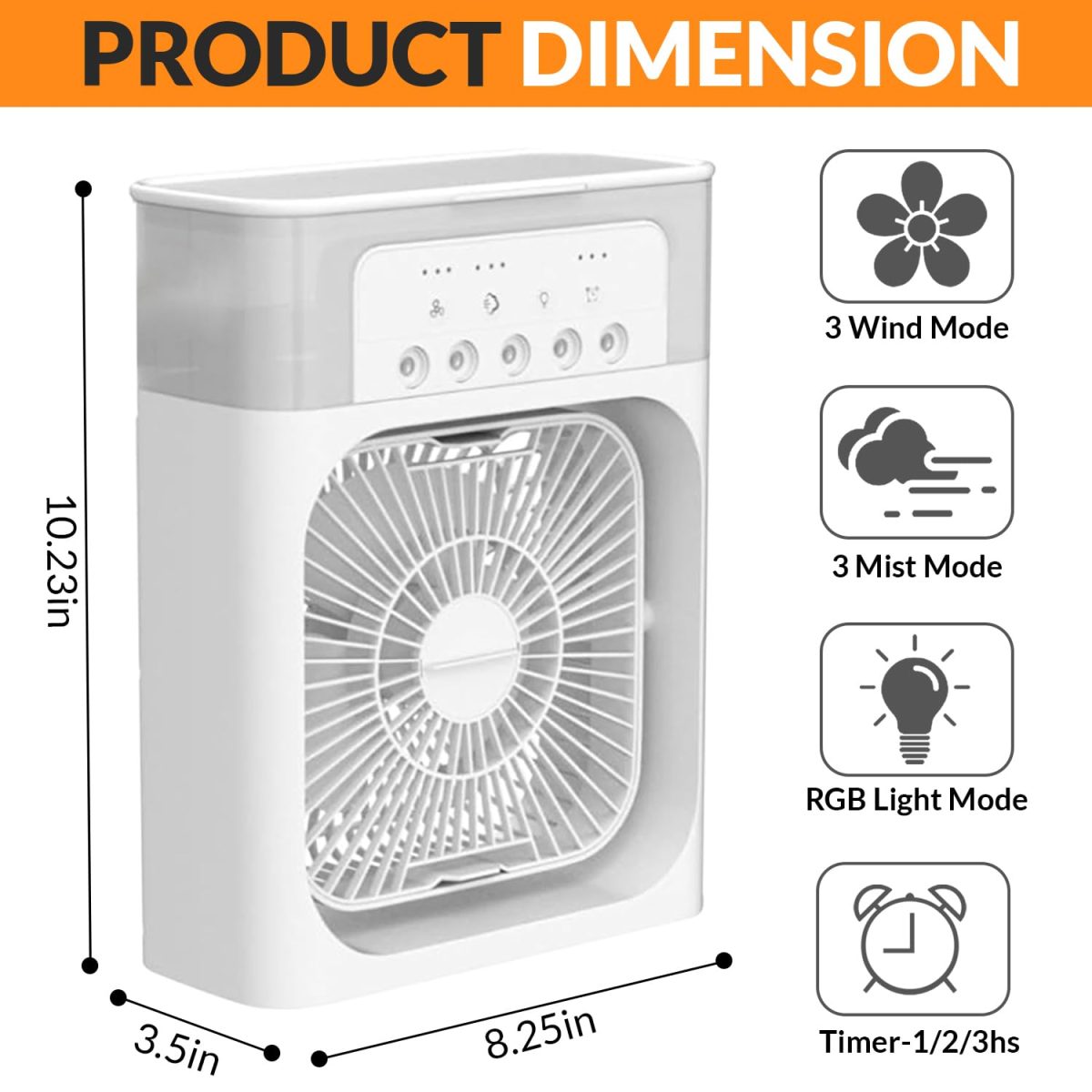 Portable Ice Fan Air Cooler With water For Frost Cube Fan, 3 In 1 Mist Mini Evaporative Cooling Fan with LED, Timer, 3 Wind Speeds 3 Spray Modes for Home Office Bedroom Table and Desktop - Image 3