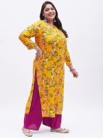 Tissu Plus Women's Yellow & Pink Printed Kurta with Palazzo - Image 3