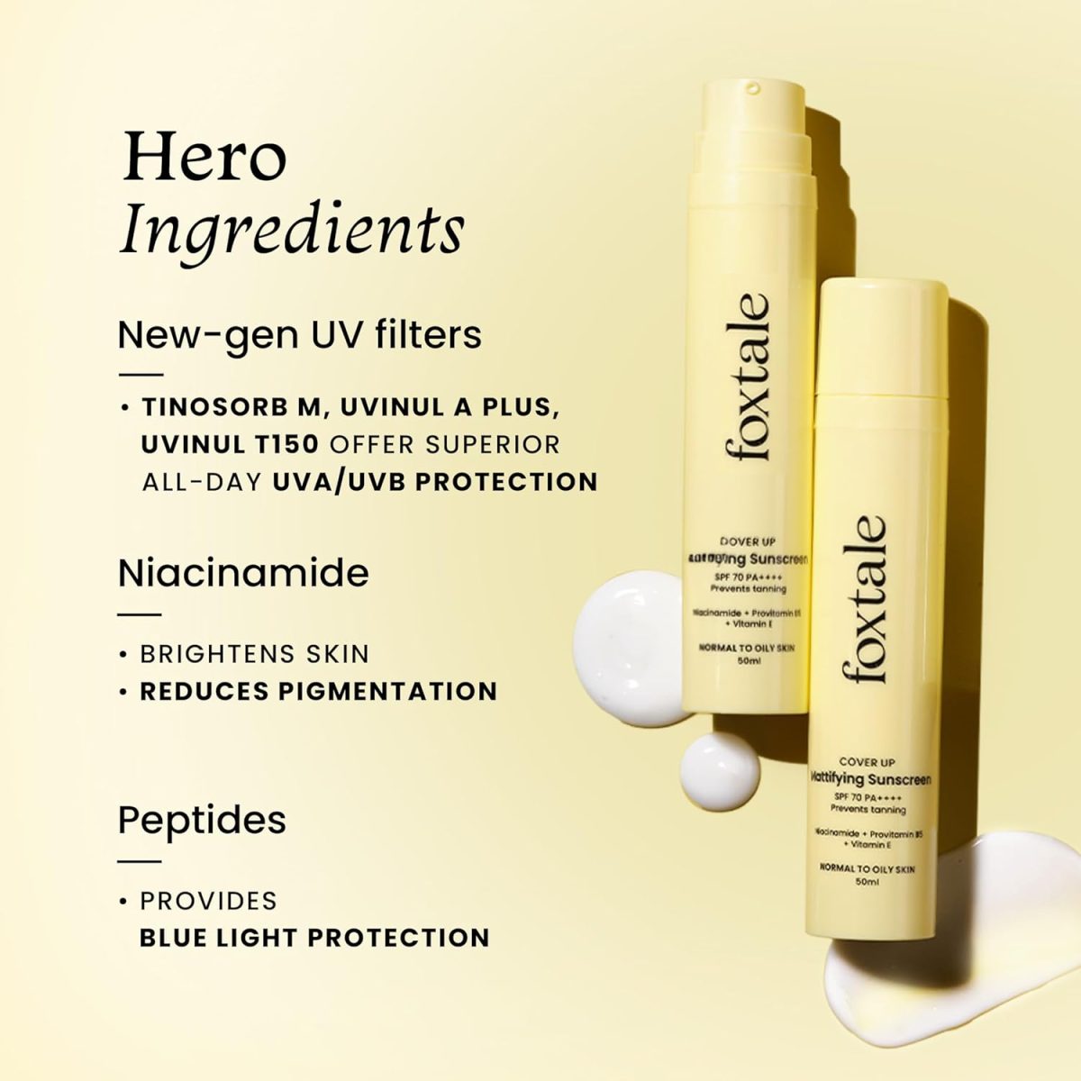 Foxtale SPF 70 Gel-Cream Sunscreen for Oily Skin | Oil Control Sunscreen with PA++++ & Niacinamide | UVA UVB Protection | Prevents Tan | Lightweight, Pore-minimising, No White Cast | 50ml - Image 5