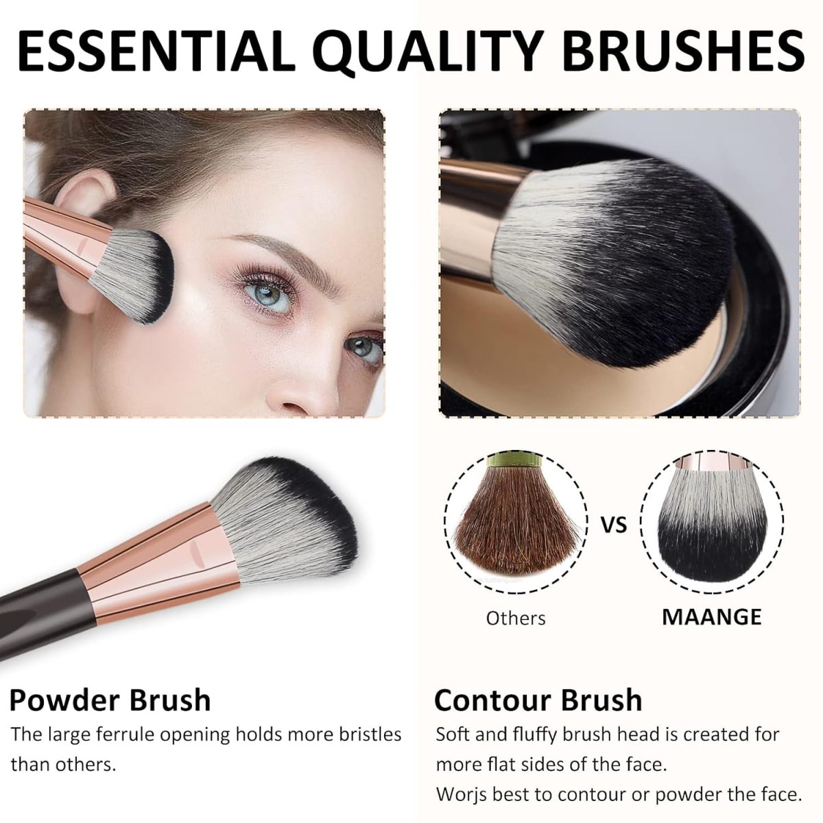 Makeup Brushes,MAANGE 10 PCs Professional Makeup Brushes Set(Brown) - Image 3