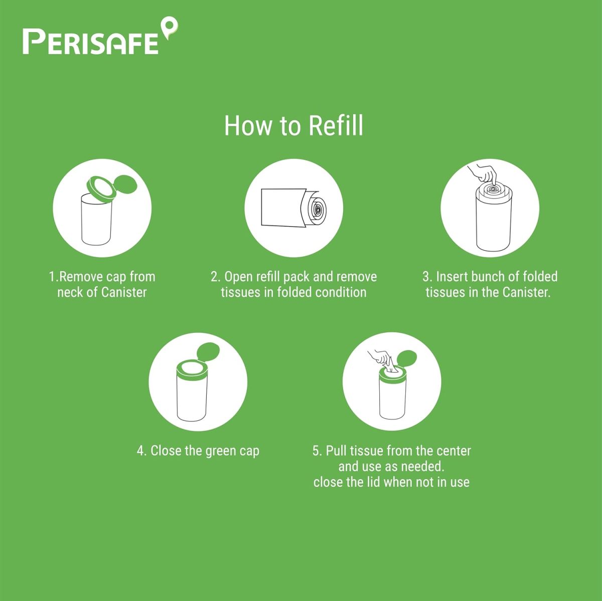 Perisafe Essential Car Tissues Pack of 5 (50 pulls 2 ply–250 pulls) | Fits in All Type of Car Cup Holder| Easily Accessible |Soft, Eco Friendly & Chemical Free |1 Canister of 50 pulls + 4 Refill - Image 5