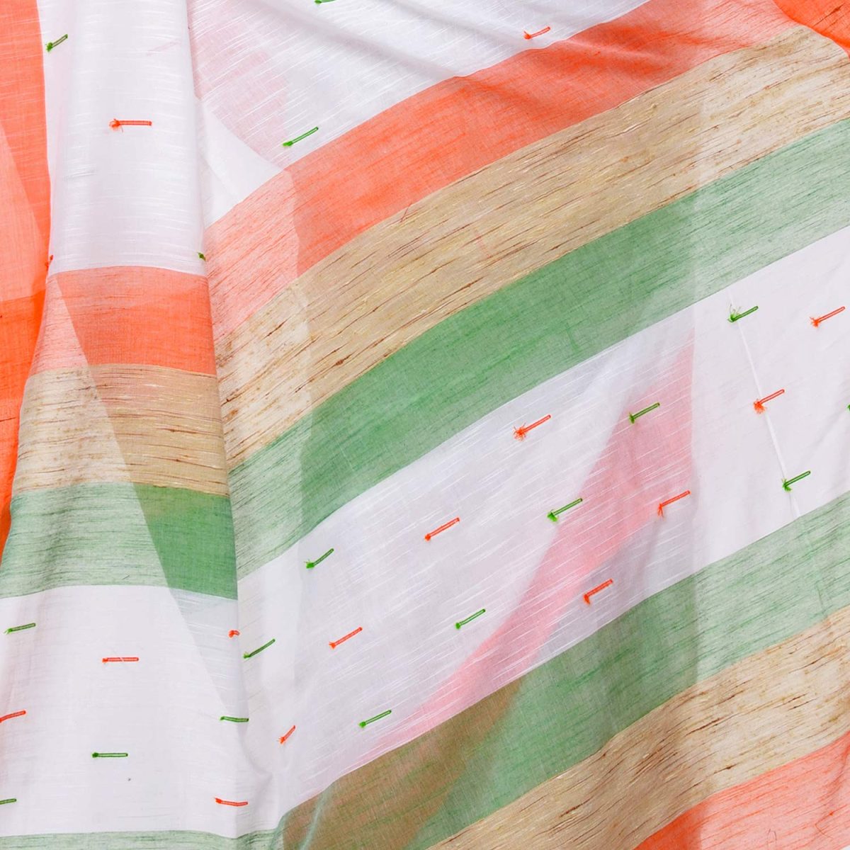 dB DESH BIDESH Women's Tri Color Pure Cotton Handloom Saree With Blouse Piece (Independance Day Saree Orange White Green) - Image 4