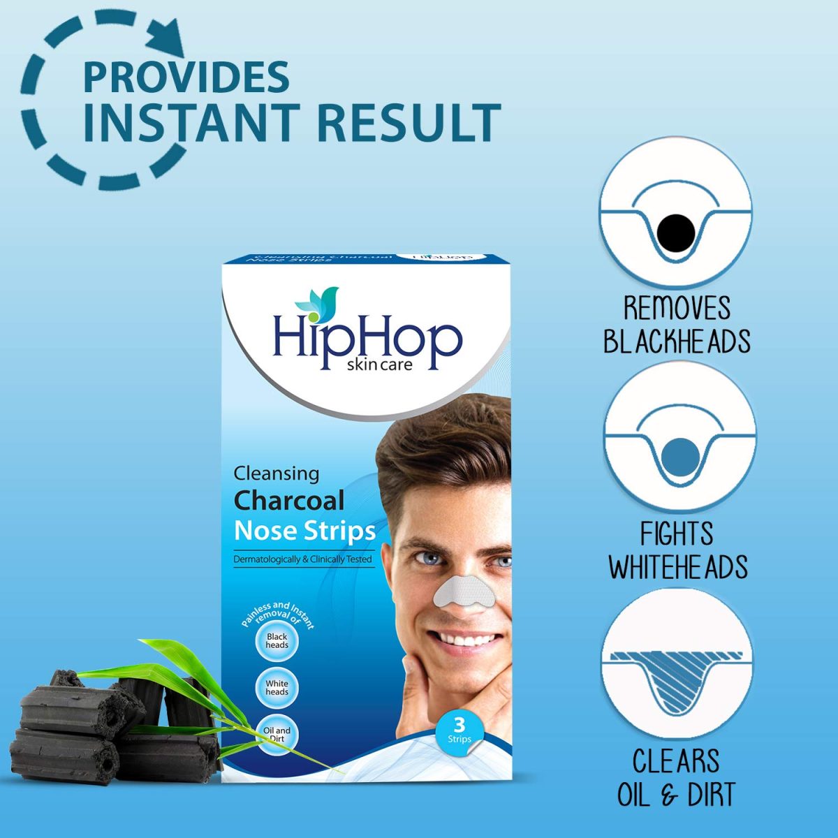 HipHop Skincare Charcoal Nose Strips Men Blackhead Remover (6 Strips) - Image 2