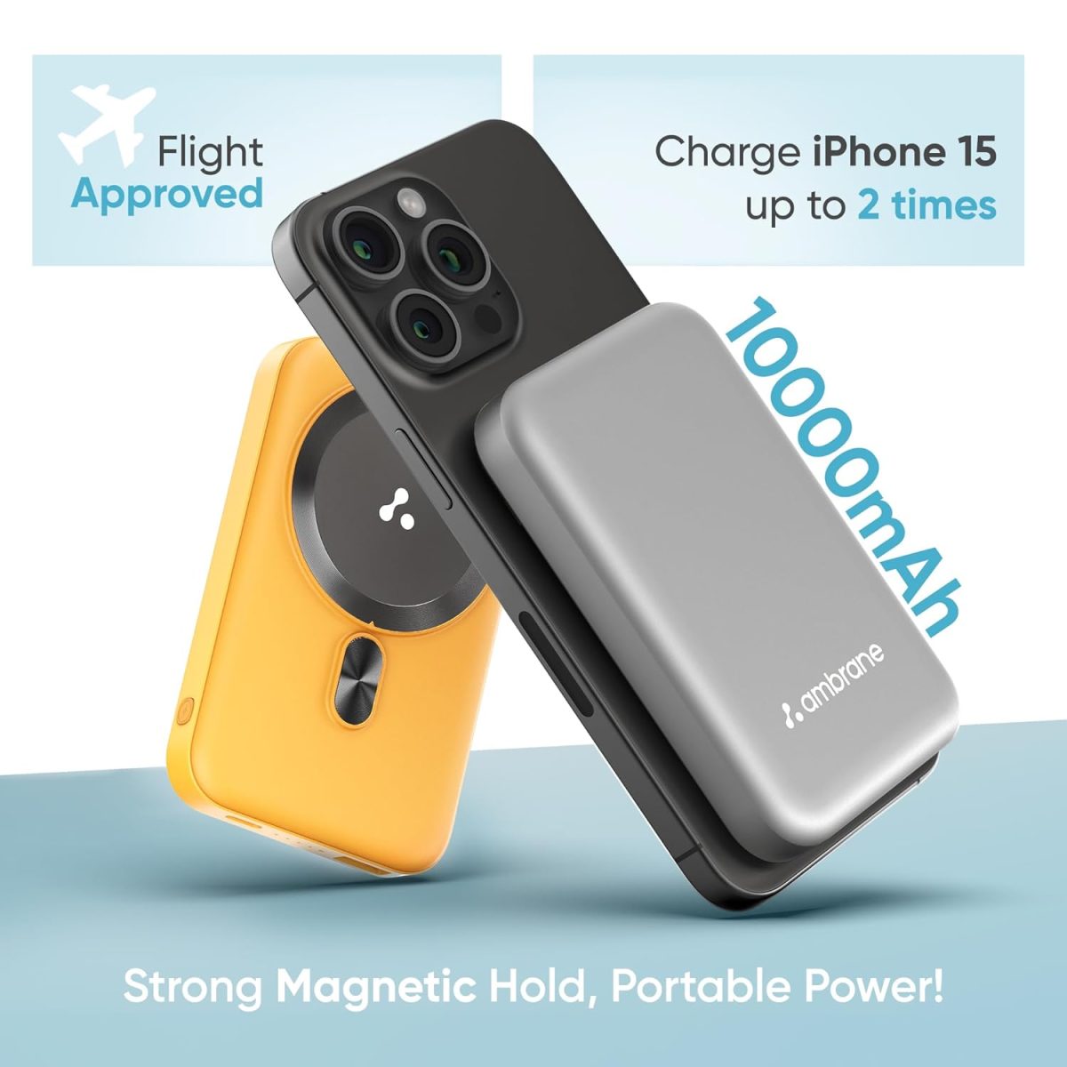 Ambrane MagSafe Wireless 10000mAh Fast Charging Power Bank, Strong Magnet, 22.5W Output for iPhone 12 & Above, Android & Other Qi Enabled Devices, Premium Rubberized Coating (Aerosync Snap, Yellow) - Image 4