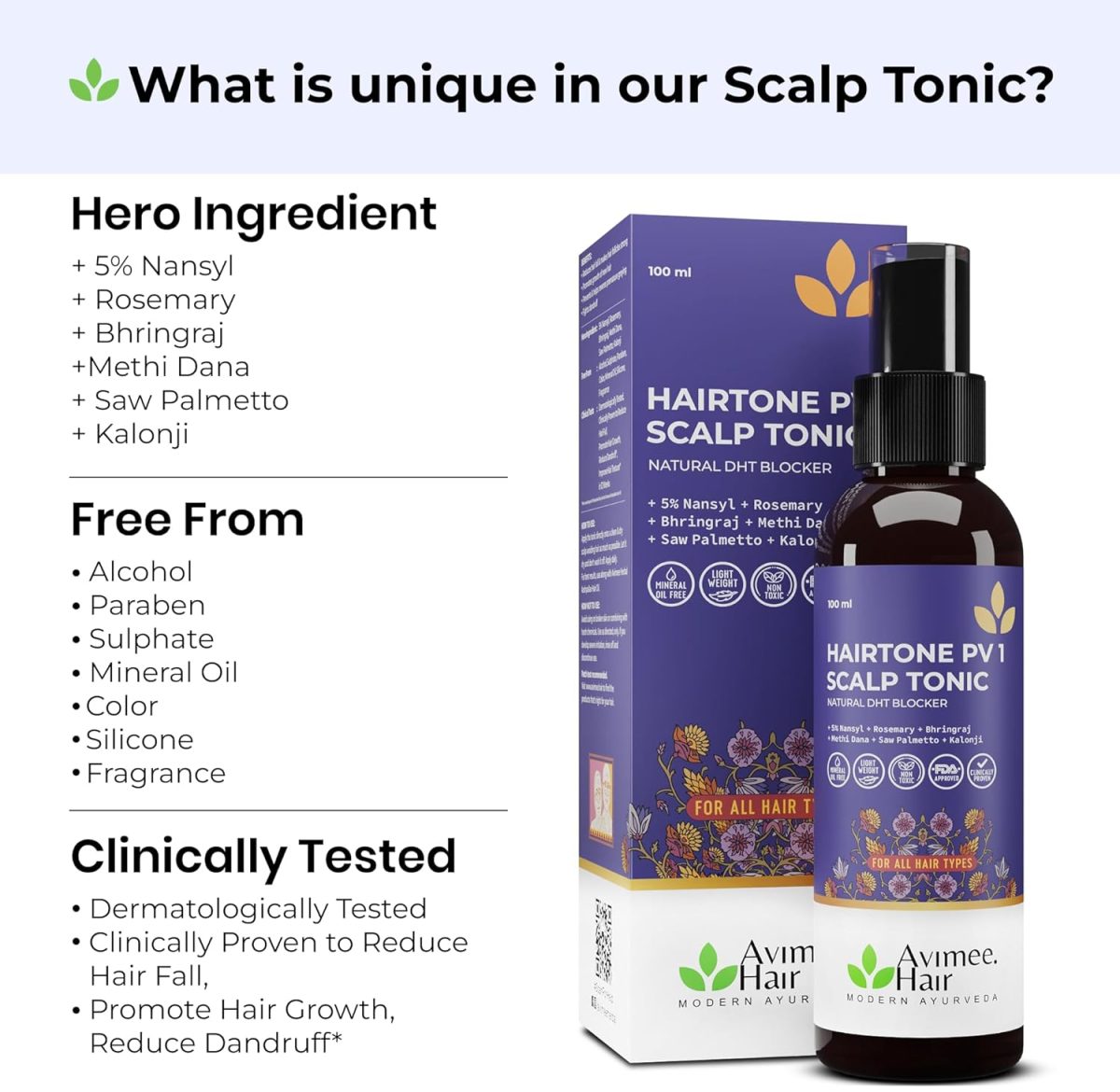 Avimee Herbal Keshpallav Hair Oil (100 ml) & Hairtone PV 1 Scalp Spray (100 ml) Combo Pack | Hair Fall Control Kit | Super Saver Combo - Image 3