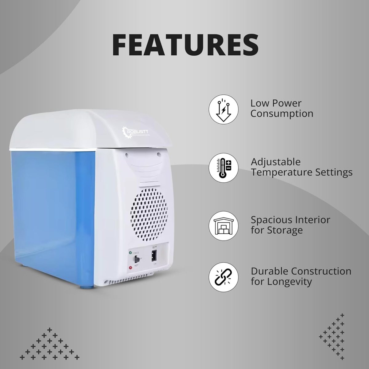 Robustt Mini Refrigerator - Frost Free Compact And Portable With 7.5 Liter Capacity, Food Grade, Low Noise And Thickened Inner Liner, Suitable For Car Use (Pack Of 2) Blue - Image 2