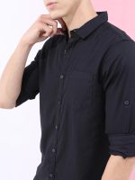 Highlander Men Cotton Solid Slim Fit Shirt (HLSH013832_Black, Large - Image 6