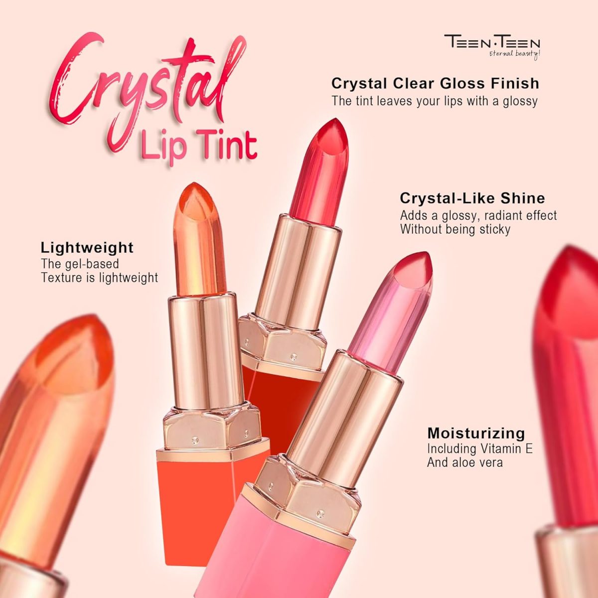 TEEN TEEN Crystal Lipstick Tint Gel & Jelly Formulation | Long-Lasting, Lightweight,Glossy Finish | Hydrating, Tint Blush, Lip Tint | All-Day-Comfort, Pink, 3.5gm - Image 6