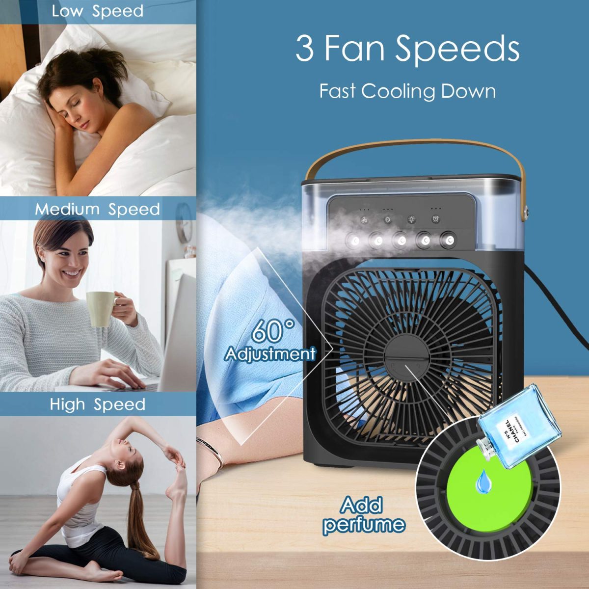 Enfogo (Enjoy calm Summer With 15 Years Warranty) Transform your environment with the Portable Air Conditioner Fan. Perfect forr offices, and kitchens, this USB-mini cooler_Multicolor - Image 2