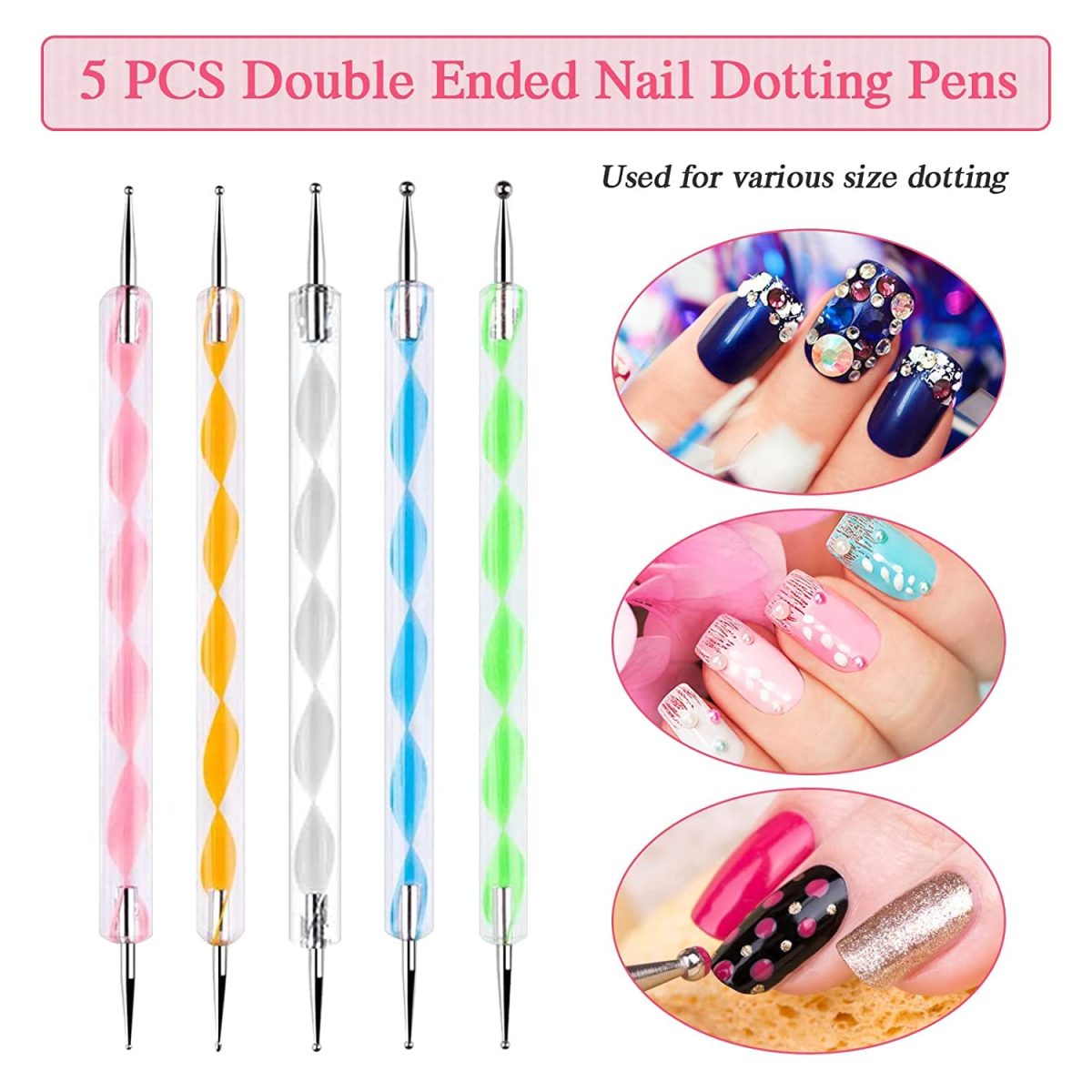 NAILWIND 5 PCS Dotting Pen Tool Dot Paint Manicure kit with 3 PCS Nail Painting Brushes, Professional Nail Art Brushes- Nail Art Brush Pen,Nail Art Design Tools. - Image 3
