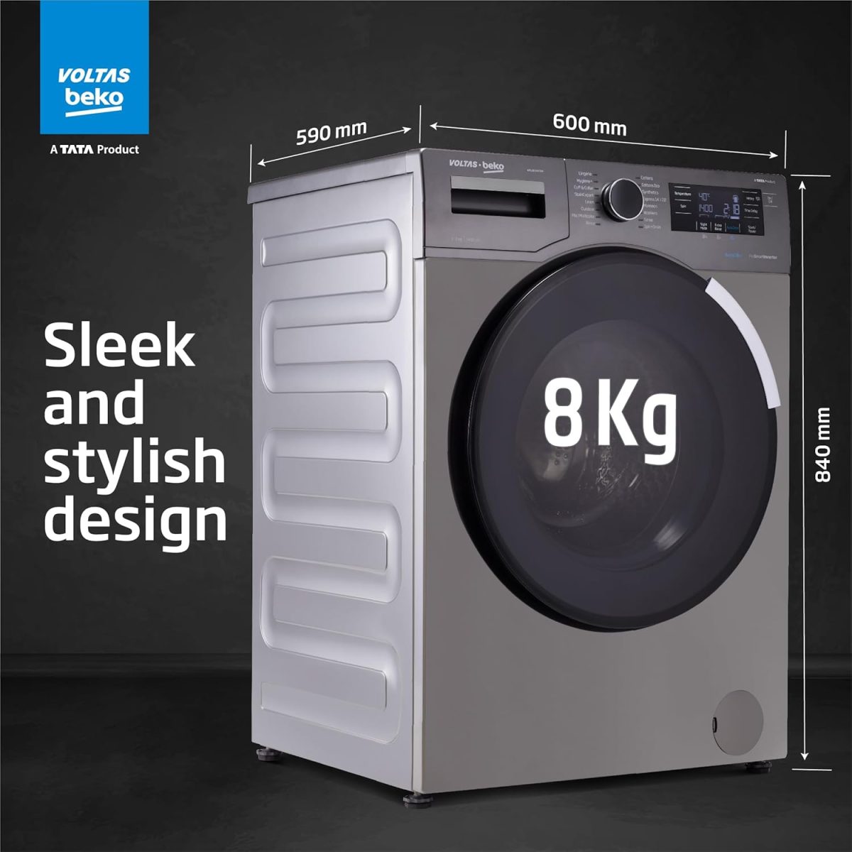 Voltas Beko 8.0kg, Inverter, 5 Star Front Load Washing Machine (WFL8014VTAP, Anthracite), Auto Dosing,Stain Expert - Image 7