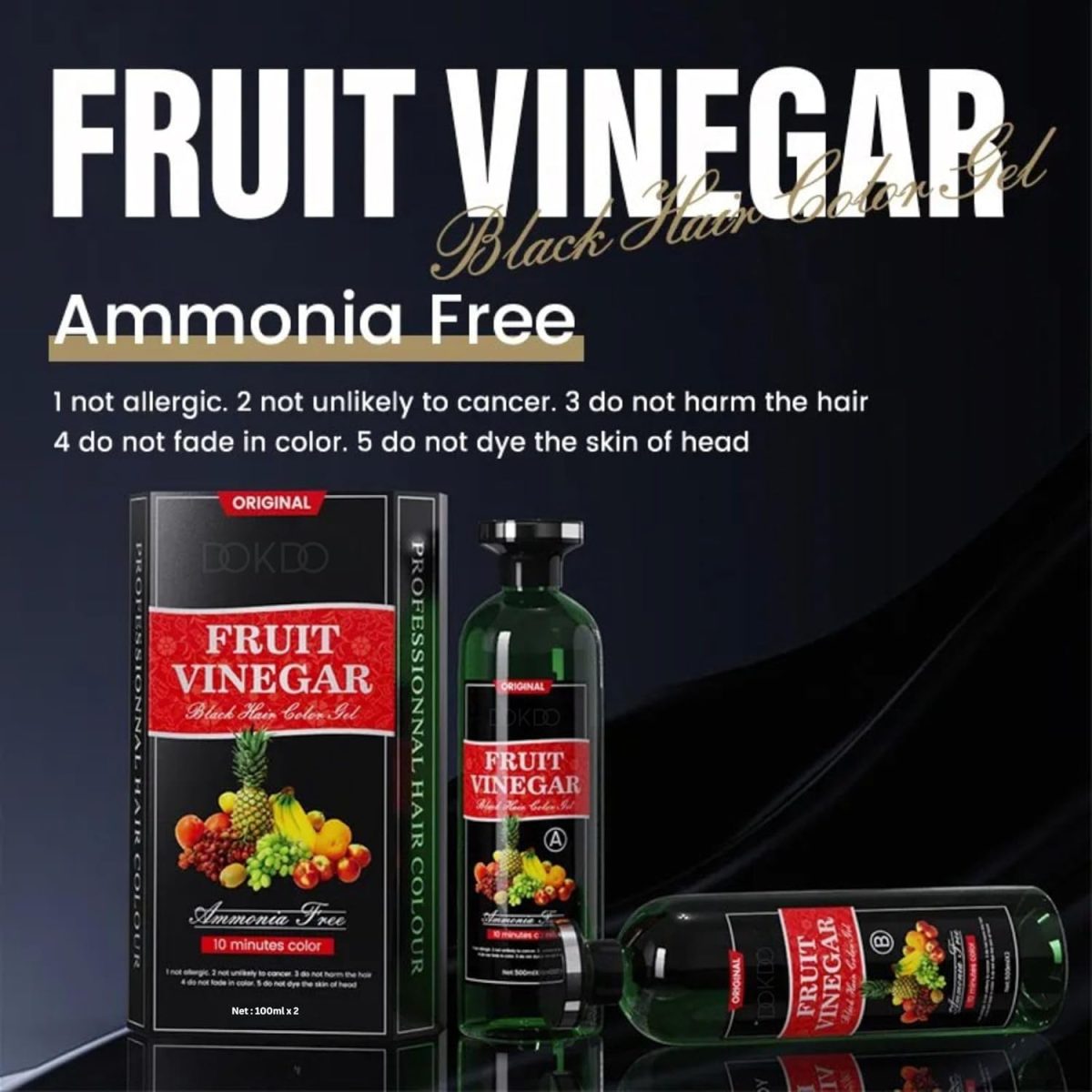 Fruit Vinegar Gel Hair Color For Men & Women, Hair Color Dye for Black Hair (Black, 200ml) - Image 2