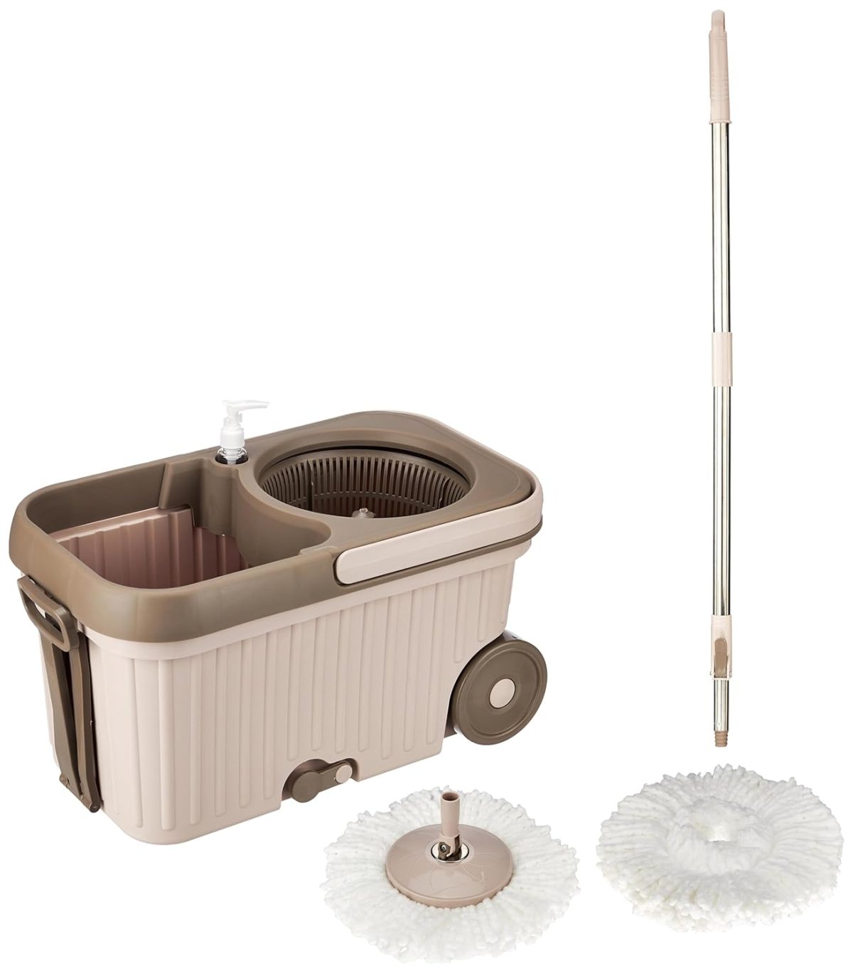 Presto! Plastic Elite Spin Mop with Bigger Wheels and Auto- Fold Handle, Chestnut, 2 Refills - Image 9