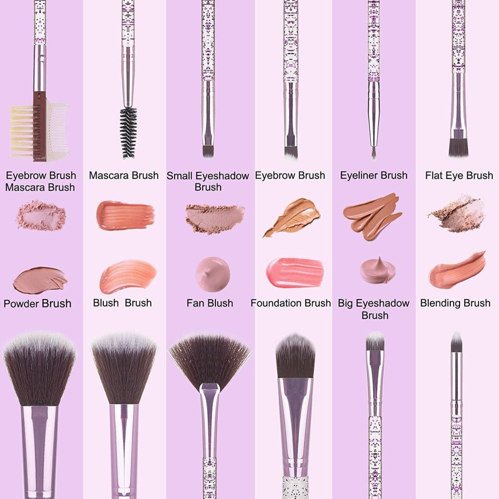 ZemGlam Makeup Sparkle Brushes Set Transparent Handle Powder Foundation Brush (Pack of 12 pc) (Shiny Purple)