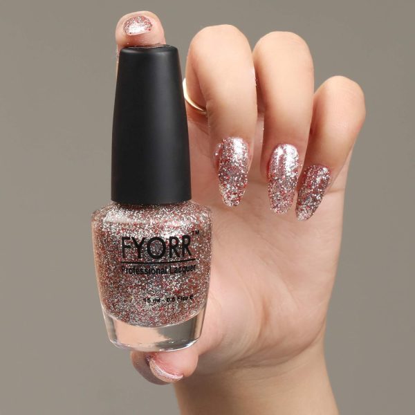 FYORR Shooting Star Glittery Sparkle Long Lasting Enamel Nail Polish 15ML (Light Pink Sparkle)