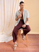 The Indian Garage Co Men's Cotton Relaxed Fit Striped Half Sleeves Cuban Collar Resort Wear Shirt - Image 3