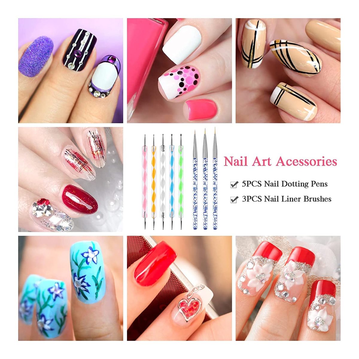 NAILWIND 5 PCS Dotting Pen Tool Dot Paint Manicure kit with 3 PCS Nail Painting Brushes, Professional Nail Art Brushes- Nail Art Brush Pen,Nail Art Design Tools. - Image 6