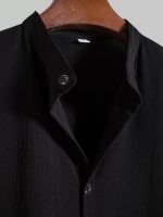SWADESI STUFF Men's Regular Fit Polycotton Casual Chinese Collar Half Sleeve Solid Color Shirt - Image 3