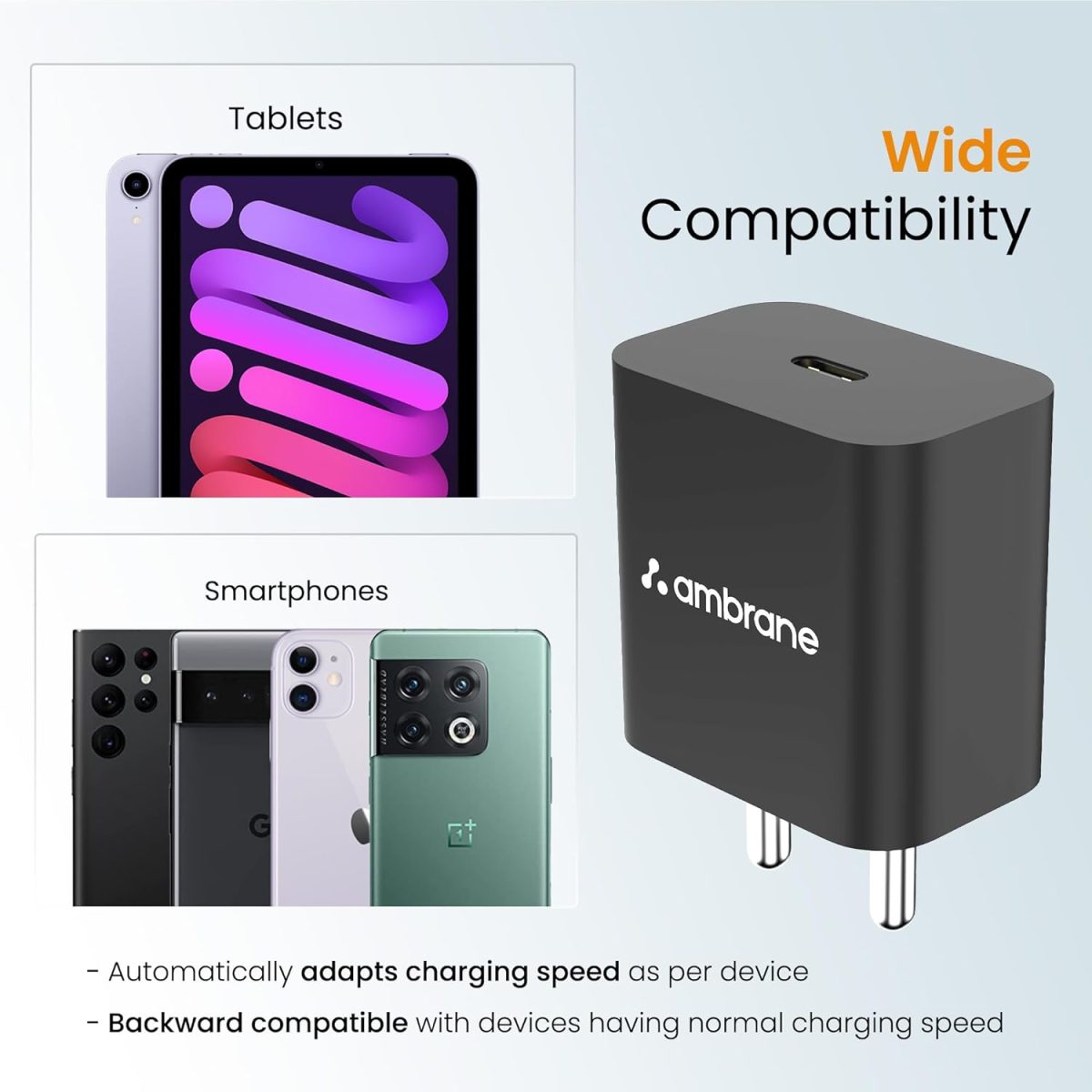 Ambrane 20W Type C Mobile Charger Adapter, Fast Charging for Android, iPhone 16/15/14/13/12/11/X (Pro,/Plus/Max Series), Samsung, Google Pixel & Oppo,Vivo Other Type C Enabled Devices, (M20,Black) - Image 3