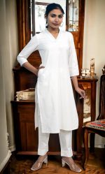JAIPUR HAND BLOCK Womens HOLI WHITE COTTON Kurta Pant set (S88) - Image 5