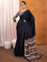 AKHILAM Women's Satin Silk Ajrak Printed Saree With Unstitched Blouse Piece (PURAJRKH001A_RJ_Parent) - Image 3