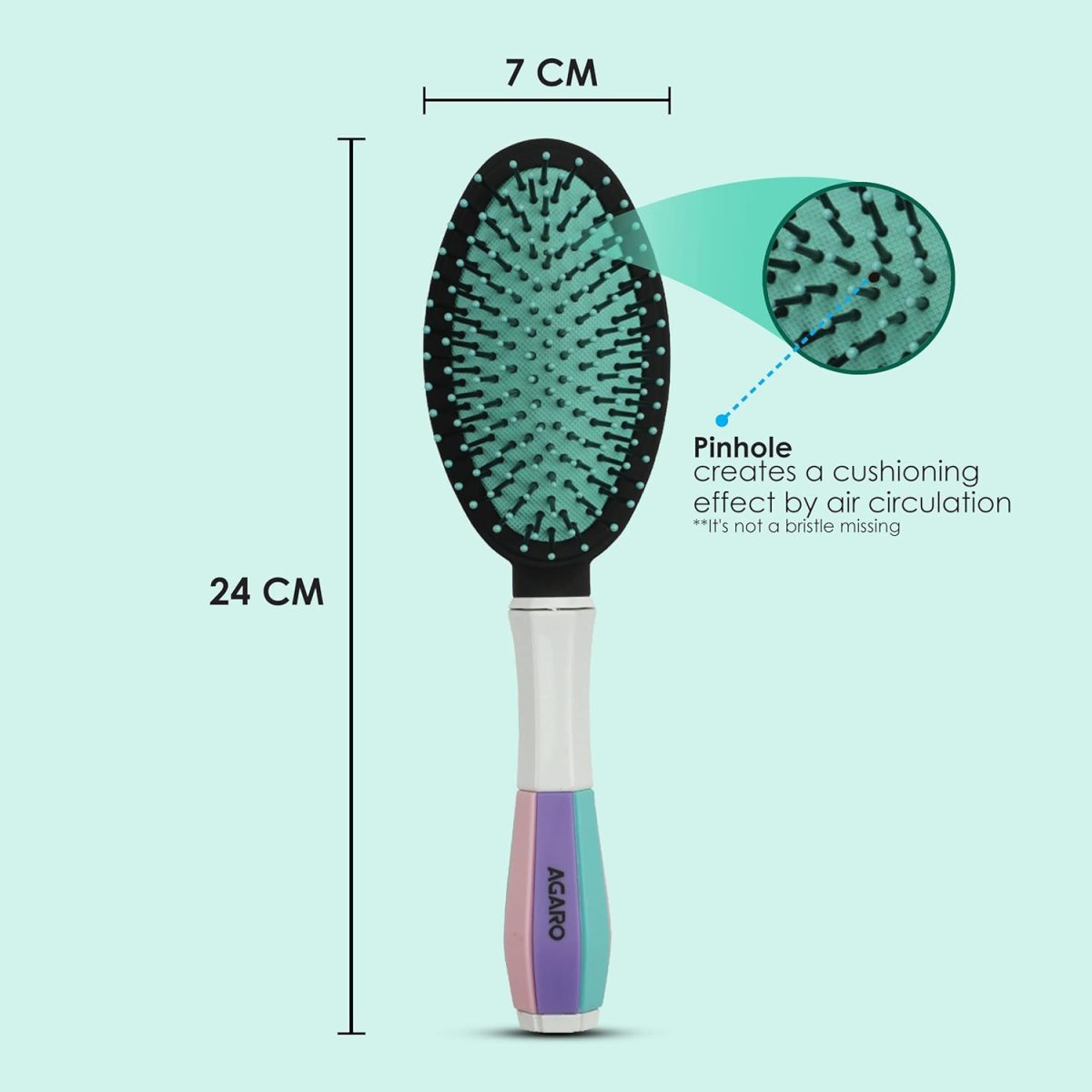 AGARO Classic Cushion Hair Brush with Strong & flexible nylon bristles, having Anti-static ball tips, for Grooming, Straightening, Detangling Hair, Ideal for Men & Women, Cyan - Image 6