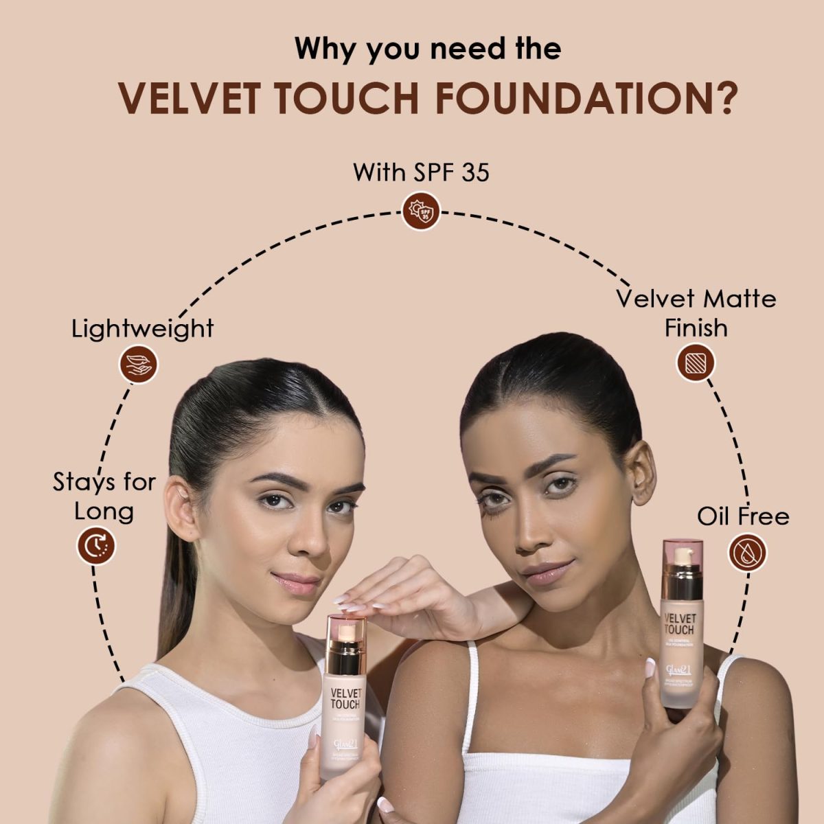 Glam21 Velvet Touch Oil Control Silk Foundation|Waterproof, High Coverage, Velvet Matte Finish,Ultimate Full coverage, Lightweight and Breathable,SPF 35 Long Lasting|Almond-50gm - Image 4