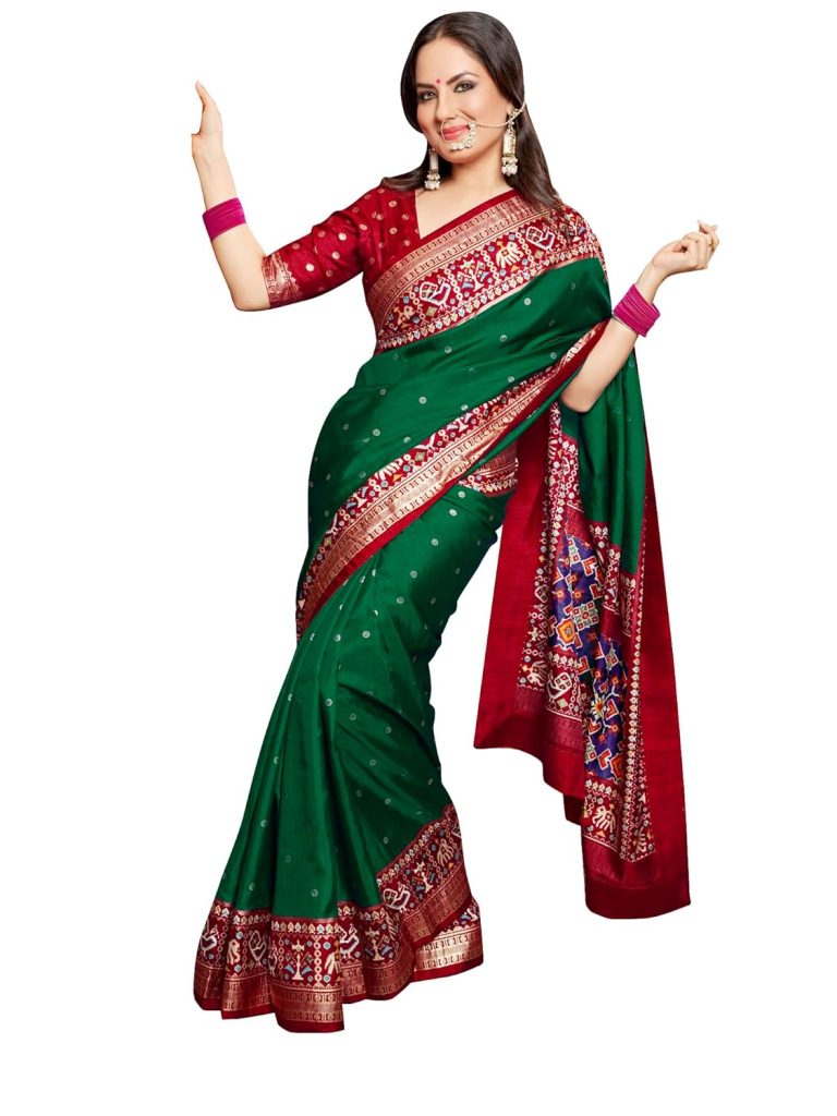 AKHILAM Women's Silk Blend Woven Design Saree With Blouse Piece