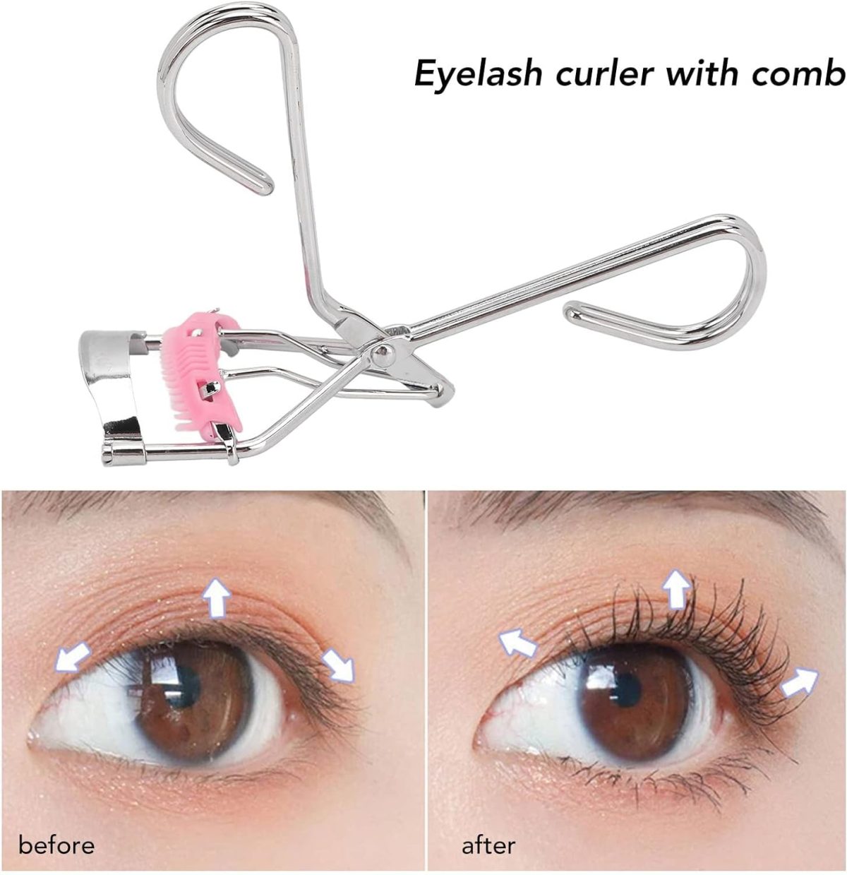 NFI essentials Professional Stainless Steel Natural Lift Eyelash Curler For Womens & Girls Makeup Tools Lash Curls Easy Roll Over For All Eyes Curling lashes - Image 5