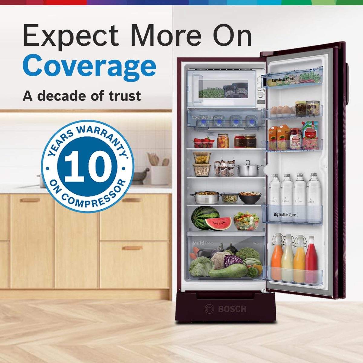 Bosch Single Door Refrigerator 226L Inverter Direct Cool (CST22W33PI,Feather Wine) - Image 14