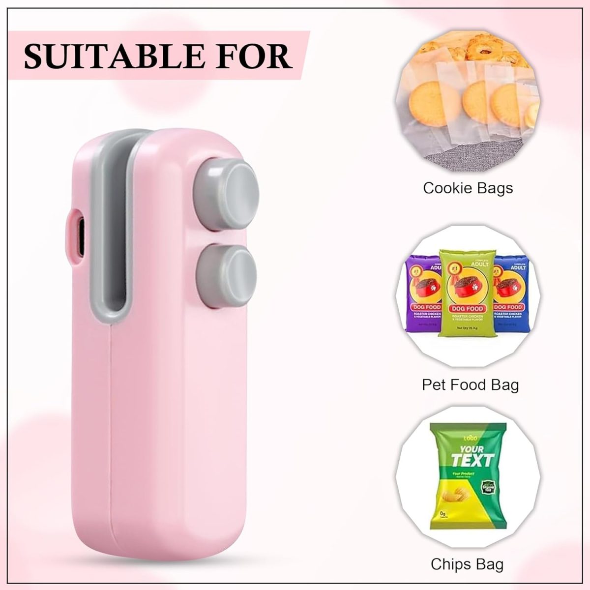 GLUN® Portable Mini Sealing Machine, Handheld Packet Sealer for Food, Snacks, Chips, Fresh Storage, Plastic Bags Sealing Machine, Type C Charging Vaccum Sealers - Image 7
