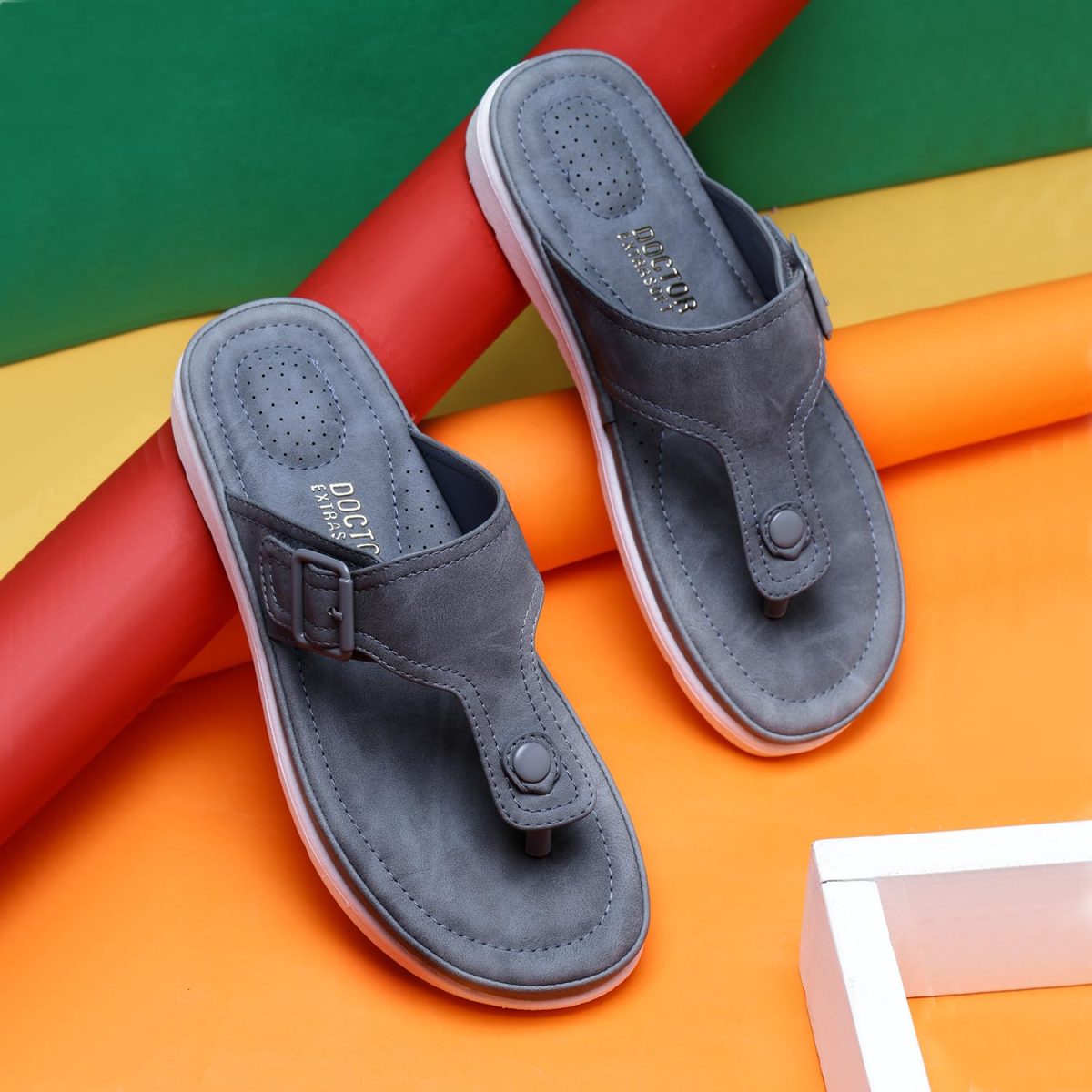 DOCTOR EXTRA SOFT Womens Flat Memory Foam Slippers/Flip-Flops Fashion Stylish Casual Comfortable Diabetic Orthopedic Lightweight Synthetic Slip-On Sandals With Adjustable Buckle For Girls D-630 - Image 3