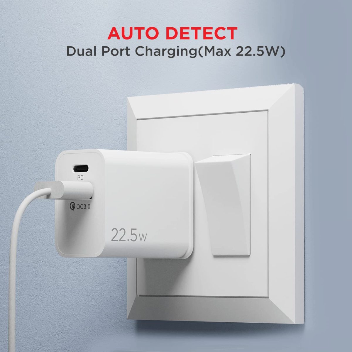 boAt WCDV 22.5W Dual Port Charger with 22.5W Power Delivery Support & 18W Quick Charge 3.0, Smart IC Protection, Auto Detection for Samsung, Xiaomi & Android Users with Type C to Type C Cable(White) - Image 5