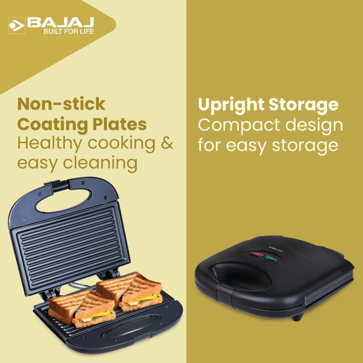 Bajaj New SWX 400 2-Slice Sandwich Grill Toaster | Non-Stick Coating Plates | Buckle Clip Handle | 2 Years Warranty 【Black】 - Image 3