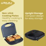 Bajaj New SWX 400 2-Slice Sandwich Grill Toaster | Non-Stick Coating Plates | Buckle Clip Handle | 2 Years Warranty 【Black】 - Image 3
