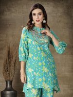 Stylum Women's Printed & Embroidered Cotton Short A-Line Kurti Co-Ord Set - Image 6
