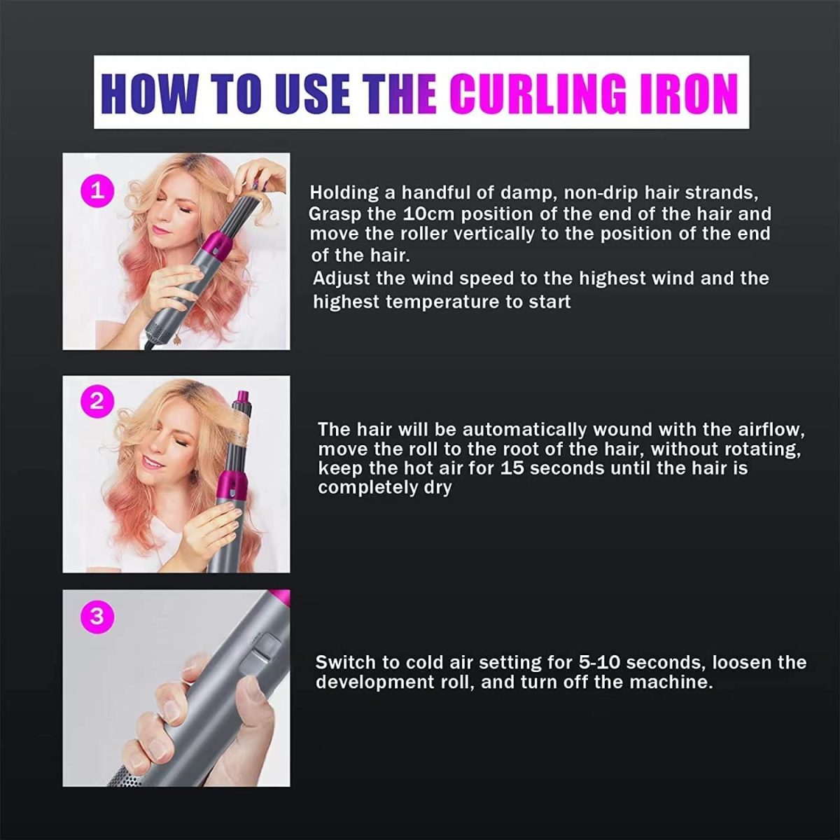 5 in 1 Hot Air Brush Hair Dryer & Volumizer, 1000W Multifunctional Hair Styler Tool for Women | Detachable Blow Dryer Brush, Hair Straightener, Curler, Crimper, Auto-Wrap Rotating Comb, Negative Ion Frizz-Free Technology | Professional Salon-Quality Fast Drying, 3 Heat Settings, Lightweight Portable Design, Suitable for All Types Styling & Scalp Massager - Image 5