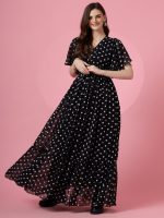 Sheetal Associates Women's Fit and Flare Polka Print Georgette Flared Sleeve Casual Dress - Image 7