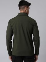 Men's Stylish Textured Full Sleeve Polo T-Shirt (Olive Green) - Image 5