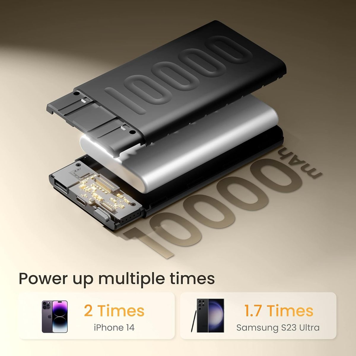 Ambrane 10000mAh Slim & Compact Powerbank, 22.5W Fast Charging, USB & Type C Output, Power Delivery, Quick Charge for iPhone, Android & Other Devices, Made in India + Type C Cable (Stylo 10, Black) - Image 3