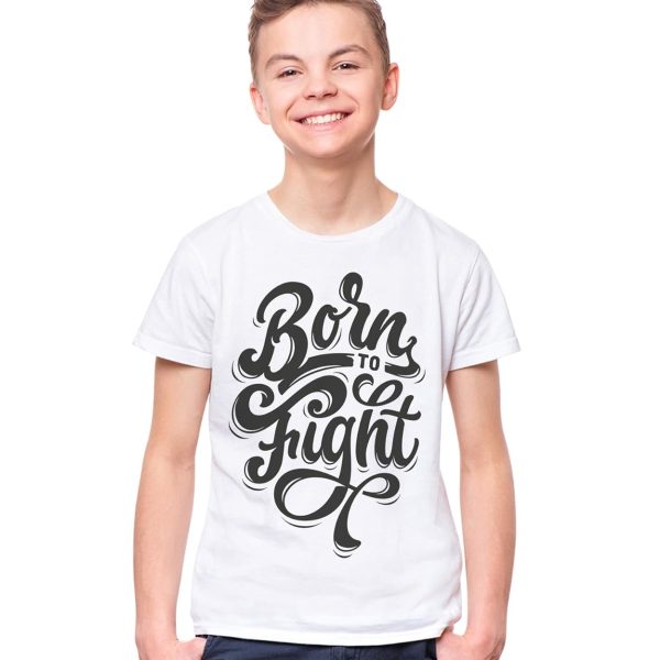 THREADCURRY Born to Fight | Motivational Inspirational Adventure Quote Cotton Graphic Printed Tshirt for Boys White