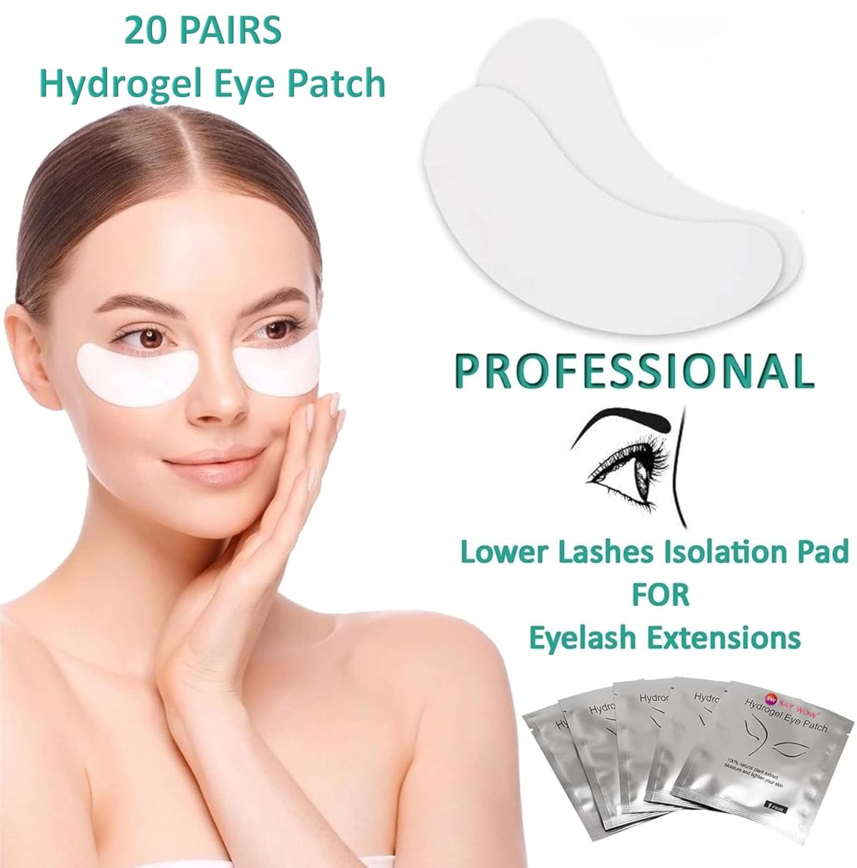 SAY WOW Hydrogel Eye Patches 20Pcs Eyelash Under Eye Pads Lash Eyelash Extension Paper Patches Eye Tips Sticker Wraps Make Up Tools Lint Free Eye Gel Patches (20 Pairs) - Image 3