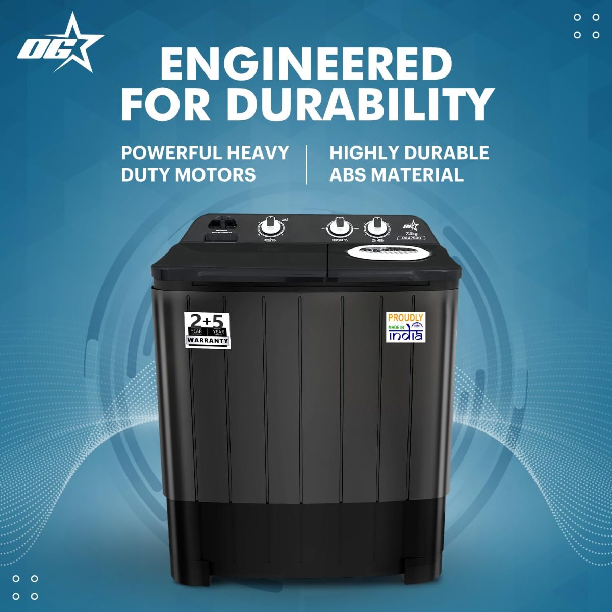 OG Star 7.5 kg Semi-Automatic Top Load Washing Machine (OSA7500/Black & Grey/2025) - Image 10