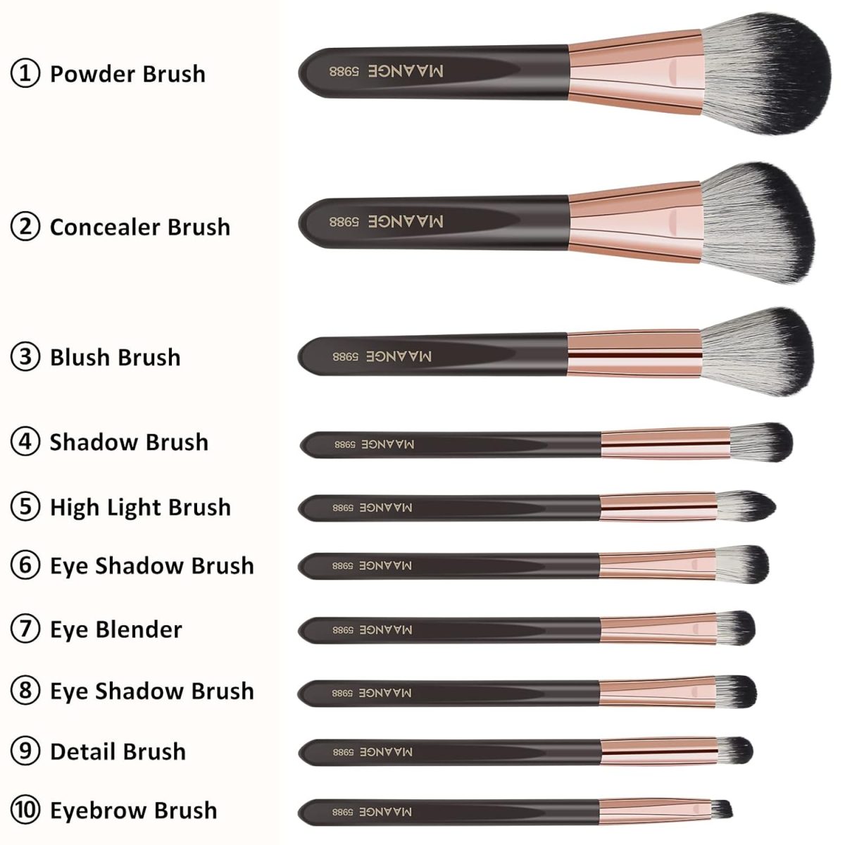 Makeup Brushes,MAANGE 10 PCs Professional Makeup Brushes Set(Brown) - Image 4