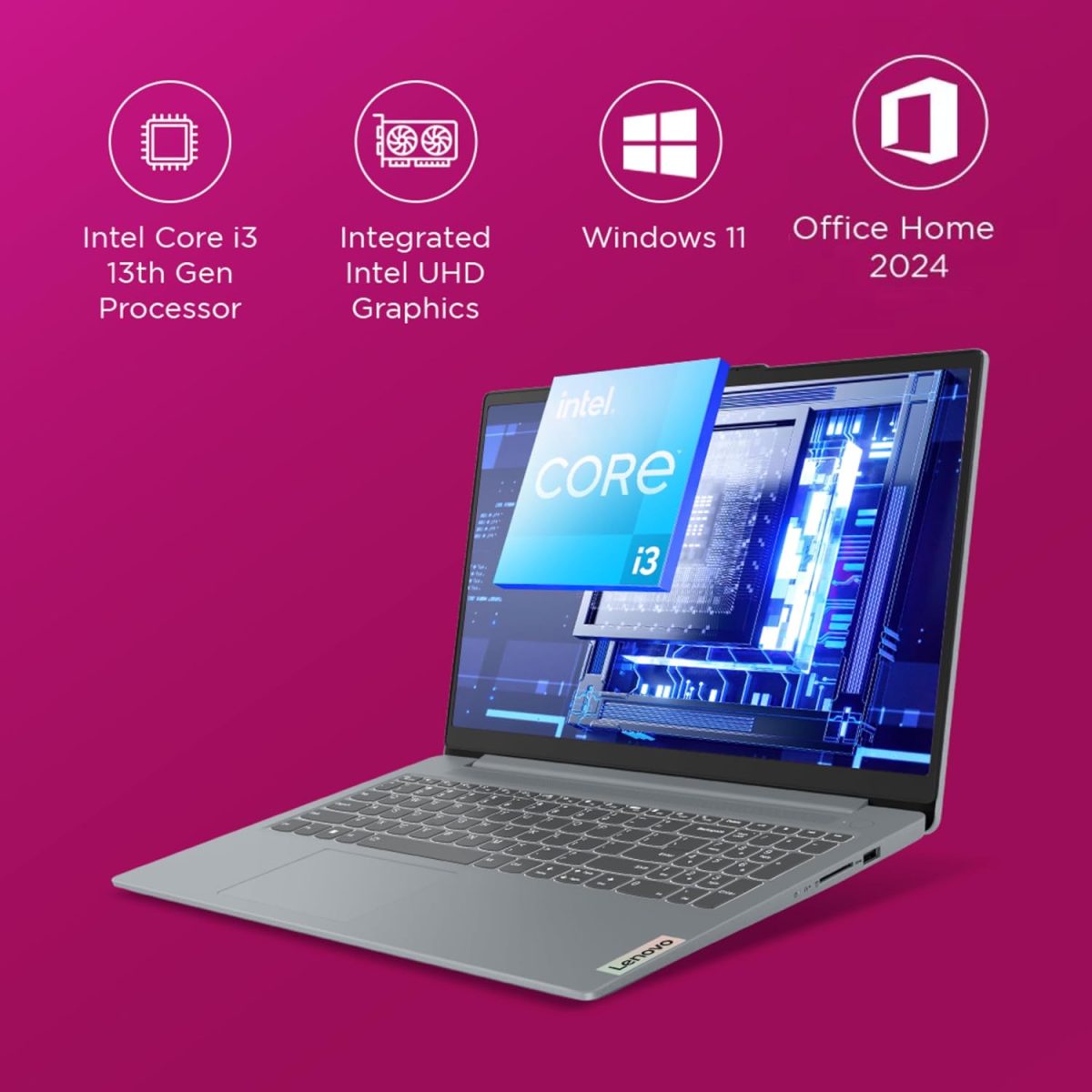 Lenovo IdeaPad Slim 3 13th Gen Intel Core i3-1315U 15.6 inch (39.6cm) FHD Laptop (8GB RAM/512GB SSD/Windows 11/Office 2024/Alexa Built-in/1Yr ADP Free/3 Month Game Pass/Grey/1.6Kg), 82X700G5IN - Image 3