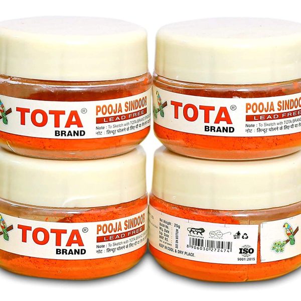 Tota Orange Sindoor for Pooja -100 Gm |100% Lead Free Puja Sindur - Pack of 4 (25gm x 4) |Colour - Orange